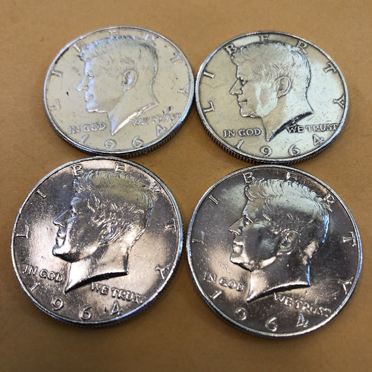 Lightly Circulated 1964 Kennedy Half 4-Lot 90% Silver Buy 2 Sets Only $49.87 ea